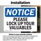 Signmission Please Lock Up Your Valuables, 14 in W x Rectangle, Vinyl Decal OS-2PACK-NS-D-1014-L-17522 - alternate 5